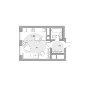 Студия квартира, вторичка, 26м2, 4/25 этаж