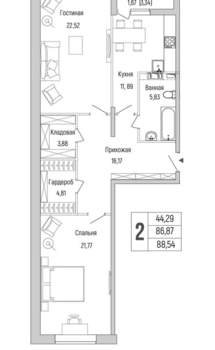2-к квартира, вторичка, 89м2, 3/9 этаж