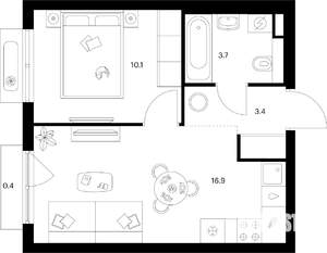 1-к квартира, вторичка, 35м2, 4/9 этаж