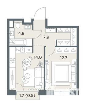 1-к квартира, вторичка, 40м2, 5/6 этаж