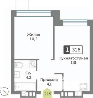 1-к квартира, строящийся дом, 32м2, 8/9 этаж