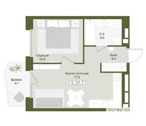 1-к квартира, вторичка, 38м2, 5/8 этаж
