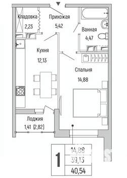 1-к квартира, вторичка, 41м2, 4/9 этаж