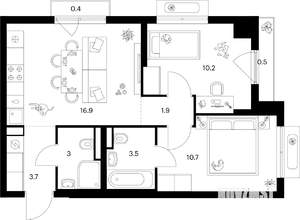 2-к квартира, вторичка, 51м2, 5/9 этаж