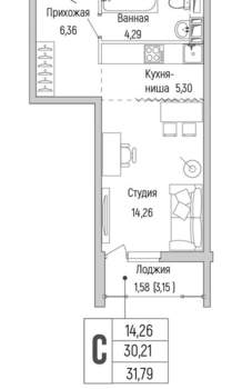 Студия квартира, вторичка, 32м2, 8/9 этаж