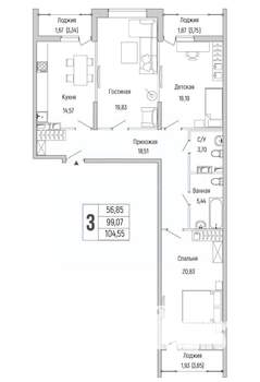 3-к квартира, вторичка, 105м2, 9/9 этаж