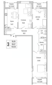 3-к квартира, вторичка, 105м2, 7/9 этаж