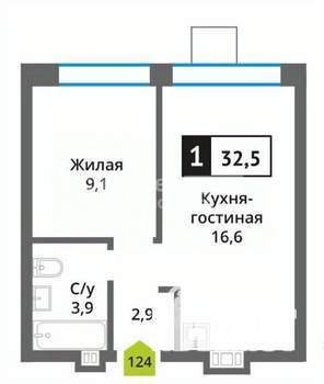 1-к квартира, вторичка, 33м2, 3/9 этаж