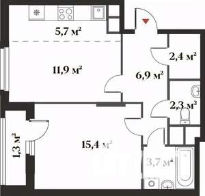 2-к квартира, вторичка, 51м2, 1/6 этаж