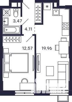 1-к квартира, строящийся дом, 40м2, 2/28 этаж
