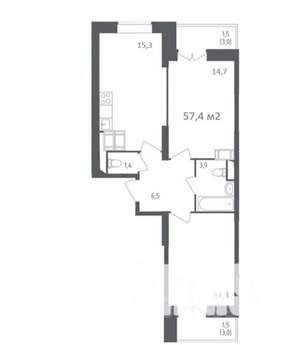 2-к квартира, вторичка, 57м2, 20/25 этаж