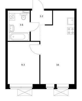 1-к квартира, вторичка, 32м2, 7/9 этаж