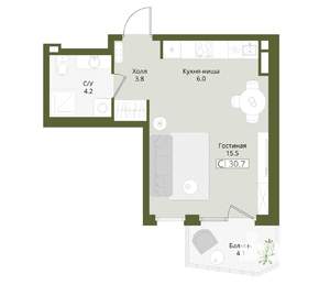 Студия квартира, вторичка, 31м2, 2/8 этаж