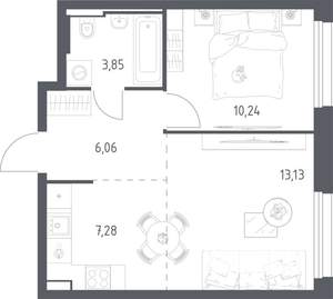 1-к квартира, строящийся дом, 41м2, 8/24 этаж