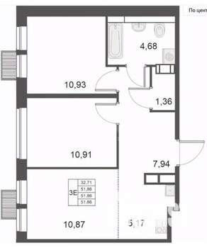 3-к квартира, вторичка, 51м2, 23/30 этаж