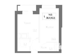 1-к квартира, строящийся дом, 45м2, 2/4 этаж