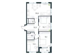 3-к квартира, вторичка, 88м2, 12/15 этаж