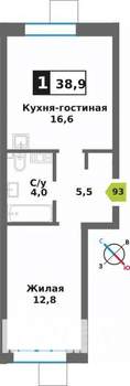 1-к квартира, вторичка, 39м2, 8/9 этаж