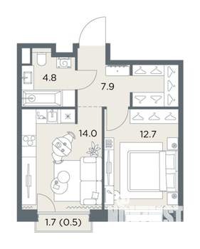 1-к квартира, вторичка, 40м2, 3/6 этаж
