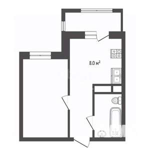 1-к квартира, вторичка, 30м2, 4/8 этаж