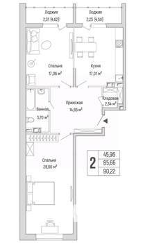 2-к квартира, вторичка, 90м2, 5/9 этаж