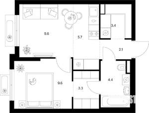 1-к квартира, вторичка, 38м2, 5/9 этаж