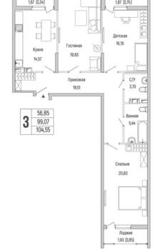 2-к квартира, вторичка, 105м2, 3/9 этаж