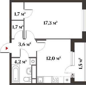 1-к квартира, вторичка, 40м2, 5/6 этаж