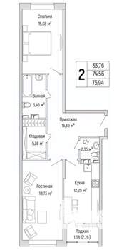2-к квартира, вторичка, 76м2, 4/9 этаж