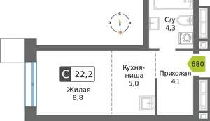 Студия квартира, вторичка, 22м2, 23/32 этаж