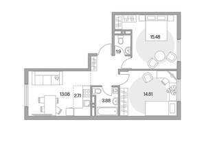 3-к квартира, строящийся дом, 57м2, 5/6 этаж