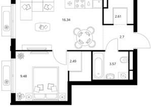 1-к квартира, вторичка, 37м2, 8/9 этаж