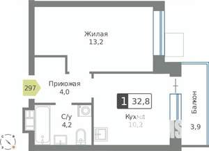 1-к квартира, строящийся дом, 33м2, 8/9 этаж