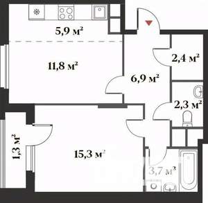 2-к квартира, вторичка, 51м2, 2/6 этаж
