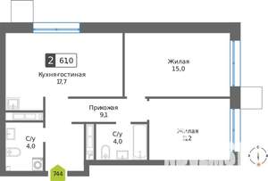 2-к квартира, вторичка, 61м2, 28/32 этаж