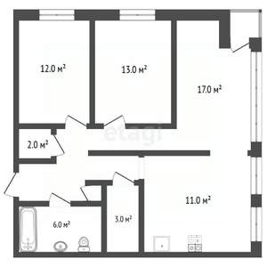 3-к квартира, вторичка, 70м2, 2/3 этаж