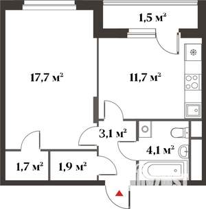 1-к квартира, вторичка, 40м2, 4/6 этаж