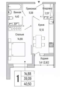 1-к квартира, вторичка, 41м2, 9/9 этаж