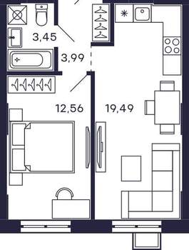 1-к квартира, строящийся дом, 39м2, 8/28 этаж