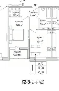 1-к квартира, вторичка, 45м2, 2/9 этаж
