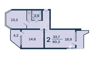 2-к квартира, вторичка, 60м2, 3/17 этаж