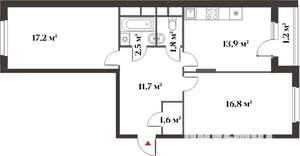 2-к квартира, вторичка, 65м2, 2/6 этаж