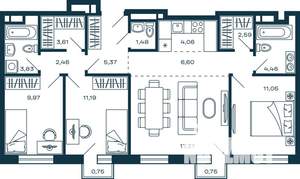 3-к квартира, вторичка, 84м2, 18/25 этаж