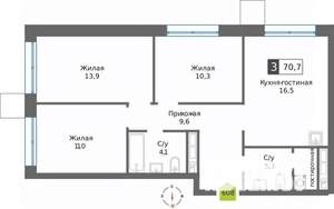 3-к квартира, вторичка, 71м2, 18/32 этаж