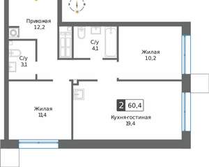 2-к квартира, вторичка, 60м2, 18/32 этаж