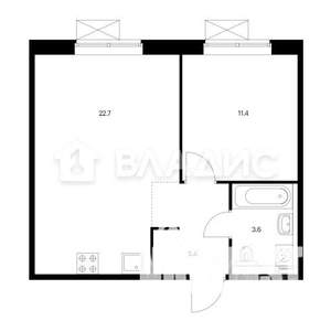 1-к квартира, вторичка, 43м2, 6/9 этаж