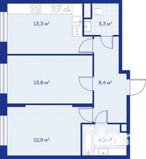 2-к квартира, вторичка, 56м2, 2/12 этаж