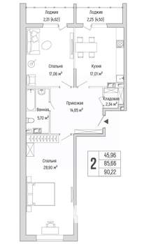 2-к квартира, вторичка, 90м2, 4/9 этаж