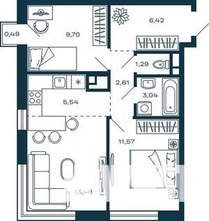 2-к квартира, строящийся дом, 54м2, 10/25 этаж