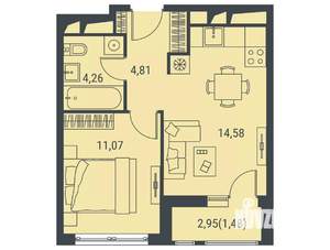 1-к квартира, вторичка, 36м2, 3/15 этаж